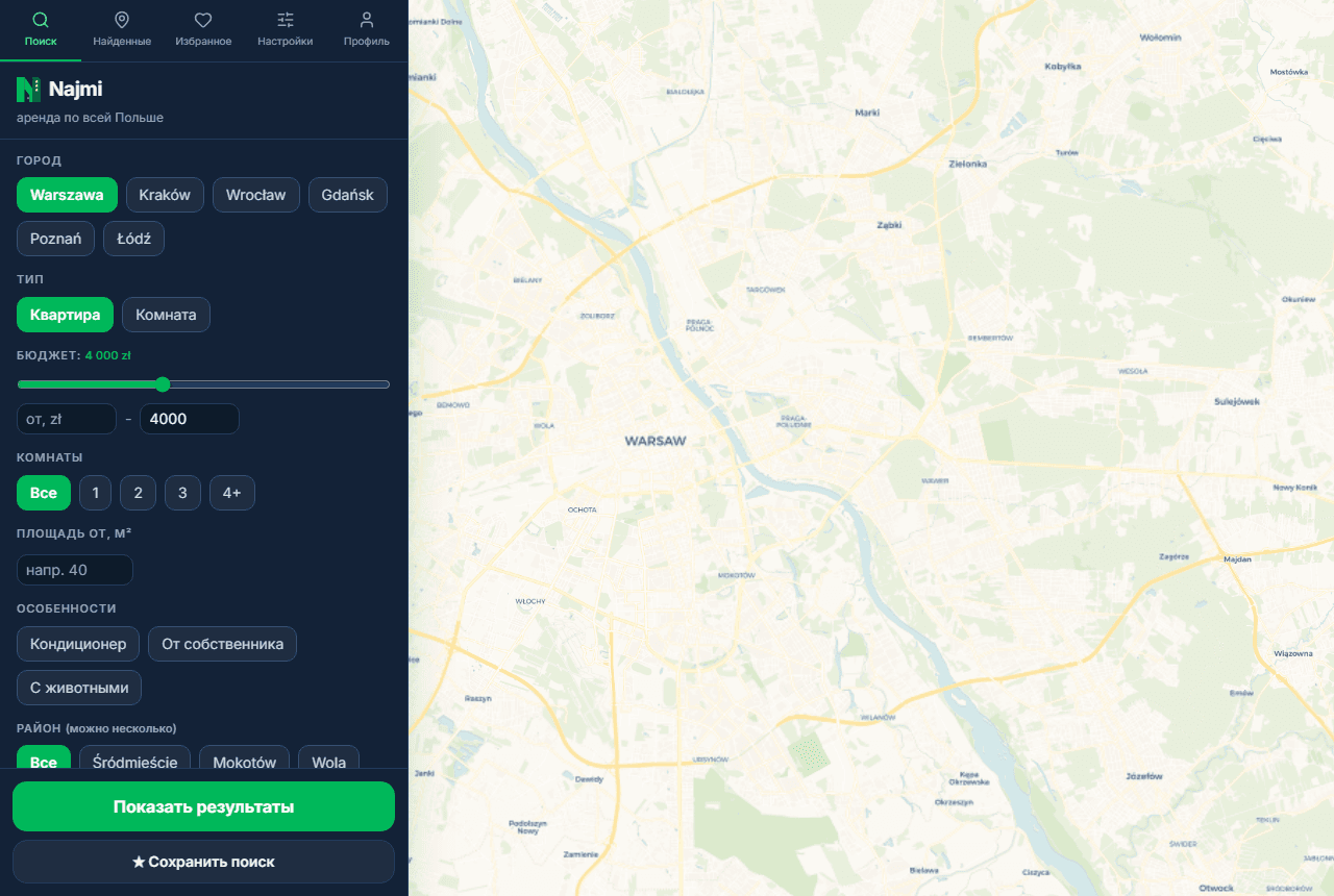 The Najmi app: map and filters